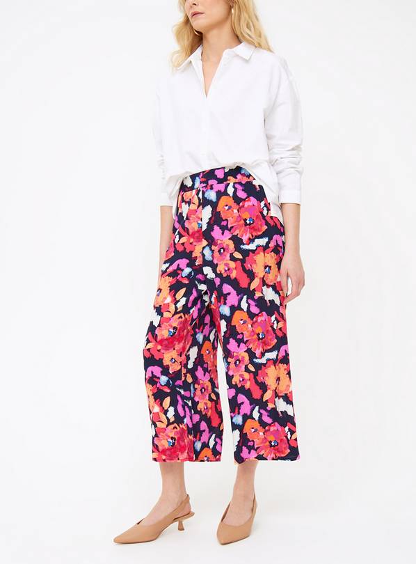 Floral Print Cropped Wide Leg Trousers 16